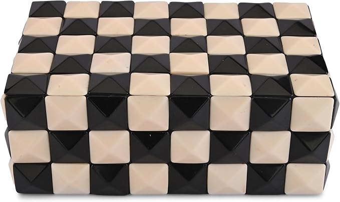 Perilla Home Decorative Storage Box – 8" x 5" x 3" – Black & White MDF with Madison Resin Finish – Large Wooden Keepsake Chest for Home Organization & Decor