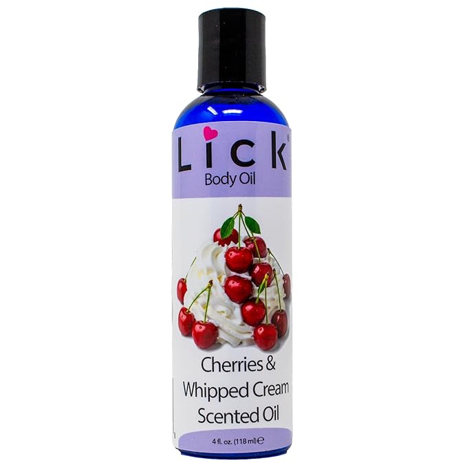 LICK Cherries & Whipped Cream Scented Body Oil – Non-Greasy Daily Hydration with Almond Oil & Vitamin E – 4 oz
