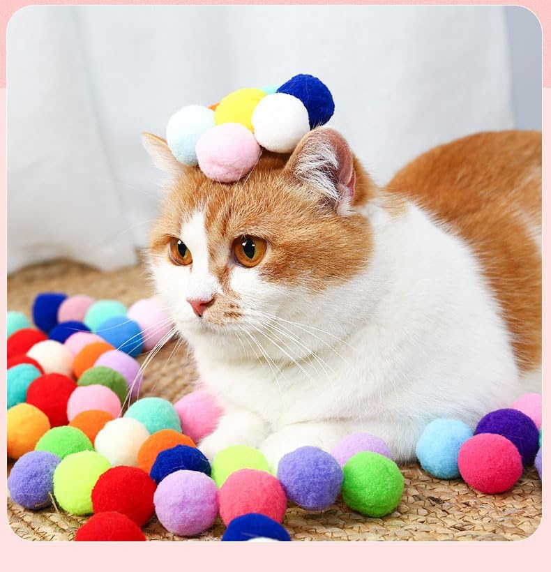 Cat Toy Ball Launcher Set Colorful Plush Toys Pom Pom Balls Cats Enrichment
