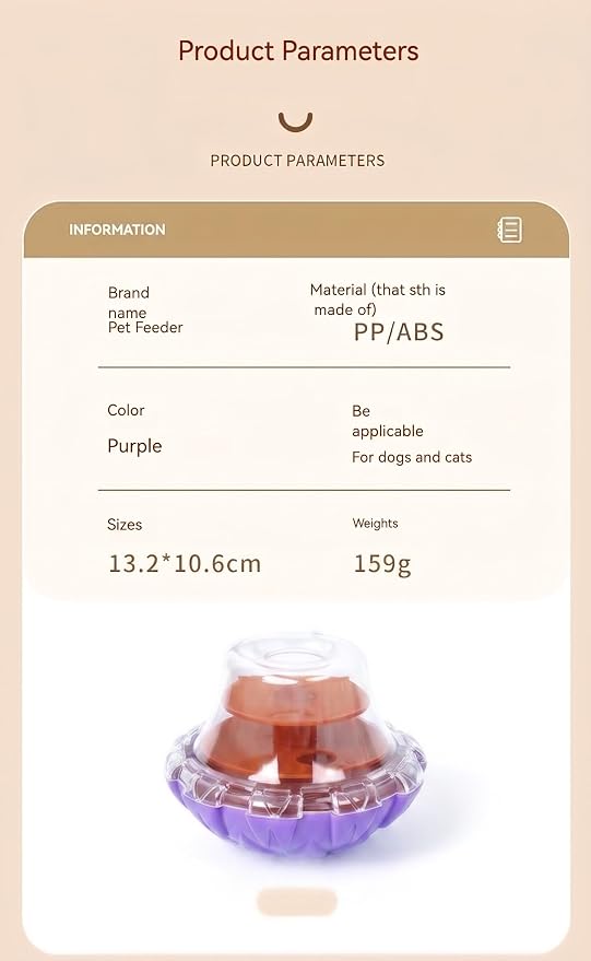 Tumbler Treat Dispenser, Pet Puzzle Slow Feeder Toy for Cats and Dogs, Wobbling Interactive Toy with Transparent Window, Maze-Style Baffle Increases Difficulty, PP Eco-Friendly Material, Purple