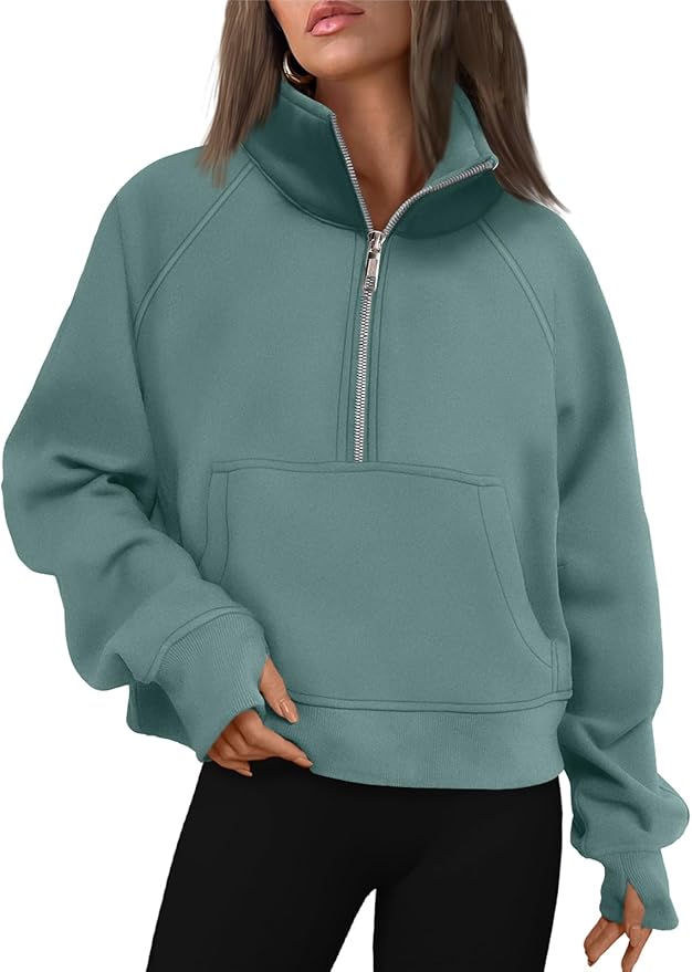 AUTOMET Womens Sweatshirts Half Zip Fleece Pullover Fall Outfits | Fall Fashion Clothes 2026,Cropped Sweatshirts,Cute Y2k Tops,Quarter Zipper Sweater,Winter Loungwear Outfits