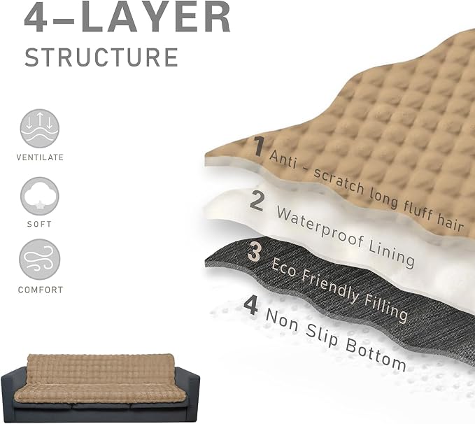 Waterproof Dog Bed Cover, Dog Pad Soft Plush Pet Blanket with Anti-Slip Back for Bed Couch Sofa, Furniture Protector for Small, Medium and Large Dogs and Cats (Light Brown-Bubble, 82"x102")