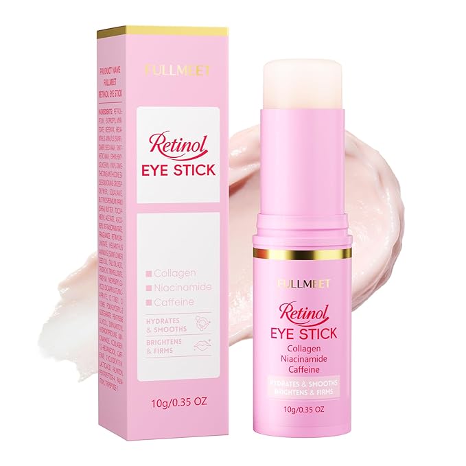 Retinol & Caffeine Eye Balm Stick, Smoothing Under Eye Balm for Dark Circles, Puffiness, Fine Lines and Eye Bags, Gentle Under Eye Cream with Collagen, Niacinamide & Peptides, 0.35oz/10g