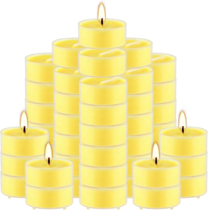Fclayvts 3.5-Hour 100 Pack Citronella Tealight Candles, Outdoor and Indoor Summer Scented Candle,Natural Soy Wax Candle for Home Patio Garden Yard Balcony,BBQ Birthday Emergency