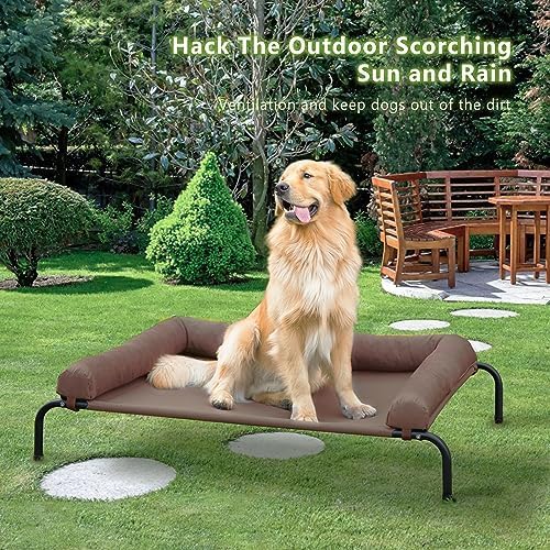 Cooling Elevated Dog Bed for Large Dogs, Outdoor Raised Dog Bed Dog Cot Bed | Portable,with Breathable Mesh, Chew Proof Pet Cots with Removable and Waterproof Bolster