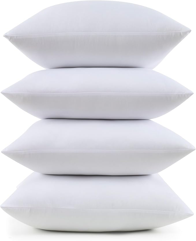 18X18 Pillow Inserts - Throw Pillow Set - Cushion Inserts for Decorative Throw Pillows Covers - Soft & Supportive Pillows for Couch, Sofa, Bed, or Chair, 4 Pack - 18" x 18"