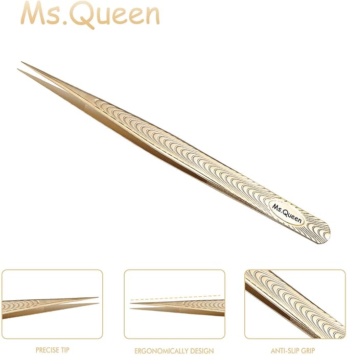 Ms.Queen Straight Tweezers for Eyelash Extensions-Precision Lashing Tweezers for Individual Volume Lashes Extensions,Straight