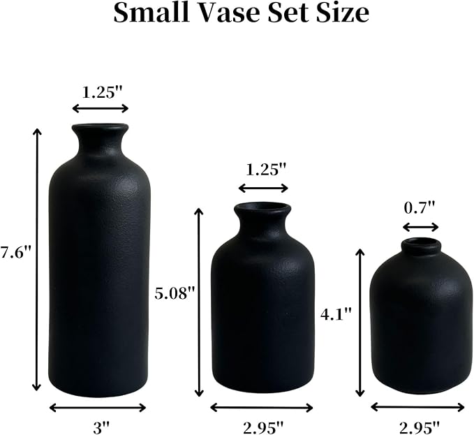Small Ceramic Vase Set of 3,Modern Boho Farmhouse Flowers Vases | Decorative Vase for Dried Flowers,Pampas Grass,Home Decor,Shelf,Bathroom,Centerpiece for Entryway Table Distressed