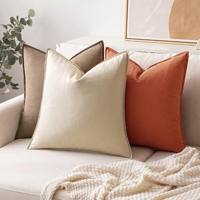 MIULEE Euro Fall Decorative Linen Pillow Covers 24x24 Inch Burnt Orange | Pack of 2, Boho Farmhouse Modern Soft Accent Throw Pillows, Neutral Cushion Covers, Home Decor for Bed Sofa Couch Living Room