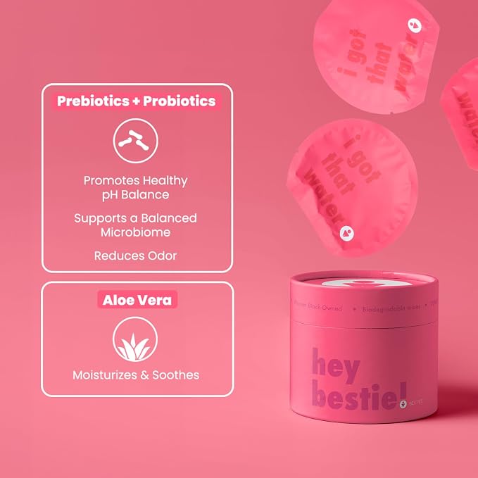 That's Besties - Prebiotic Feminine Wipes - Flushable Biodegradable PH Balanced Hygiene Wipes for Sensitive Skin Free from Fragrance Parabens and Sulfates - 10 ct.