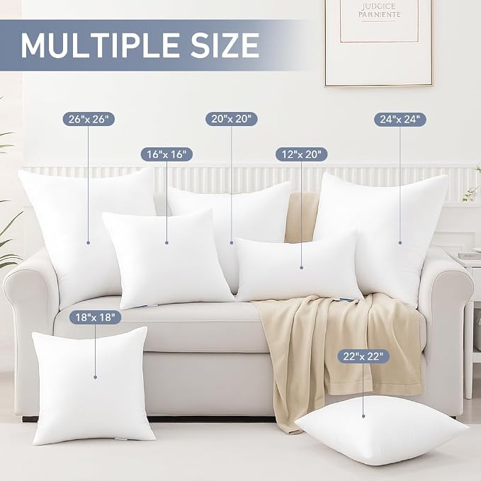 Leeden 30x30 Pillow Inserts Pack of 2, 30 Inch Throw Pillow Inserts, Soft Fluffy Decorative Square Throw Pillows for Couch, Sofa, Bed, and Home Decor White Pillows