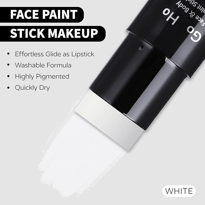 Go Ho White and Black Face Paint Stick,Full-coverage Washable Face Body Paint for Art Theater Halloween Cosplay Skull Zombie Vampire Skeleton Clown SFX Makeup
