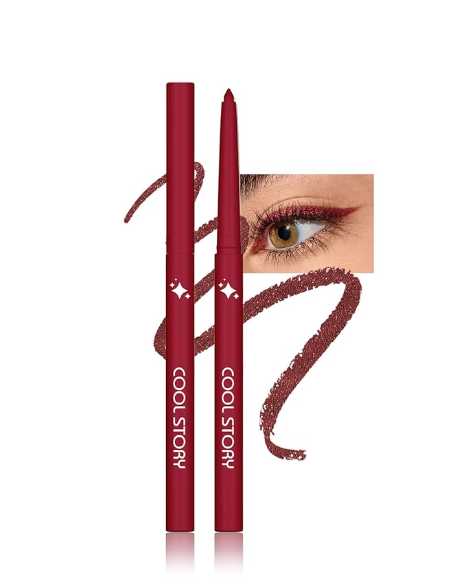 Glitter Gel Eyeliner Pencil,Retractable Cream Red Eye Liner Pencils,Waterline Eye Makeup Liners,Waterproof & Smudge Proof Glitter Eyeliner Facial Makeup Gift for Mature Women,Girls, Christmas - G3 Red