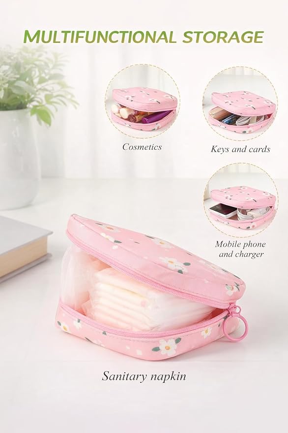 4Pcs Sanitary Napkin Storage Bag, Menstrual Period Bag Waterproof, Tampon Organizer Pouch Tampon Pad Holder for Purse, Pad Bag Feminine Care First Period for Teen Girls School