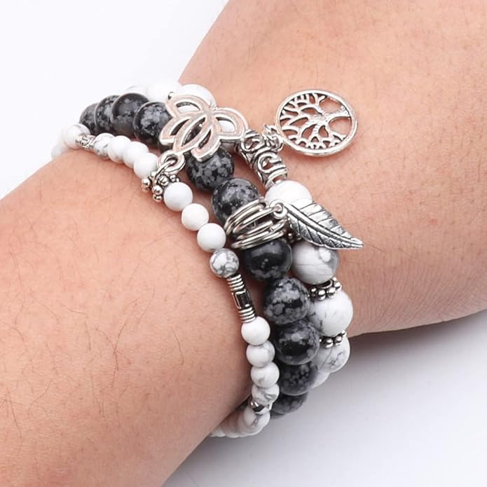 UEUC Tree of Life Yoga Healing Stone Bracelets,Multilayer Lotus Chakra Stone Reiki Bracelet Sets,Anxiety Crystal Natural Stone,for Women Stress Relief