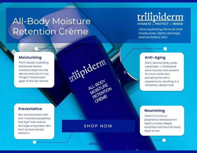 Trilipiderm All-Body Moisture Retention Crème – Plant-Based All-Day Lightweight Hydration for Body and Face, Meadowfoam, Lipid Replacement, 8 Ounce Airless Pump Bottle