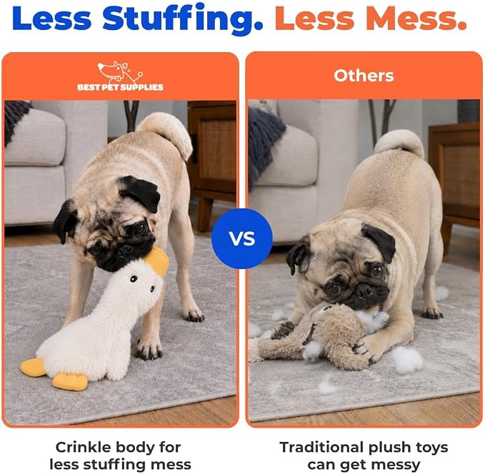 Best Pet Supplies Interactive Squeaky Dog Toy - Crinkle Duck, White | Stuffing Free Body, Soft, Squeaks & Crinkles, No Mess, Perfect for Moderate Chewers, Toss and Fetch Play