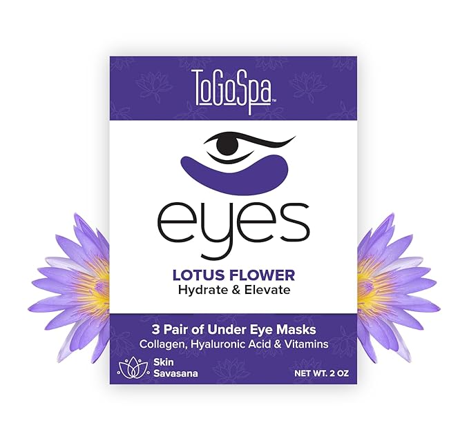 ToGoSpa Lotus Flower EYES Premium Anti-Aging Collagen Gel Pads for Puffiness, Dark Circles, and Wrinkles – Under Eye Rejuvenation for Men & Women - 1 Pack - 3 Pair