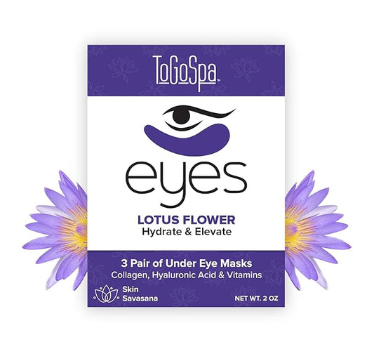 ToGoSpa Lotus Flower EYES Premium Anti-Aging Collagen Gel Pads for Puffiness, Dark Circles, and Wrinkles – Under Eye Rejuvenation for Men & Women - 1 Pack - 3 Pair