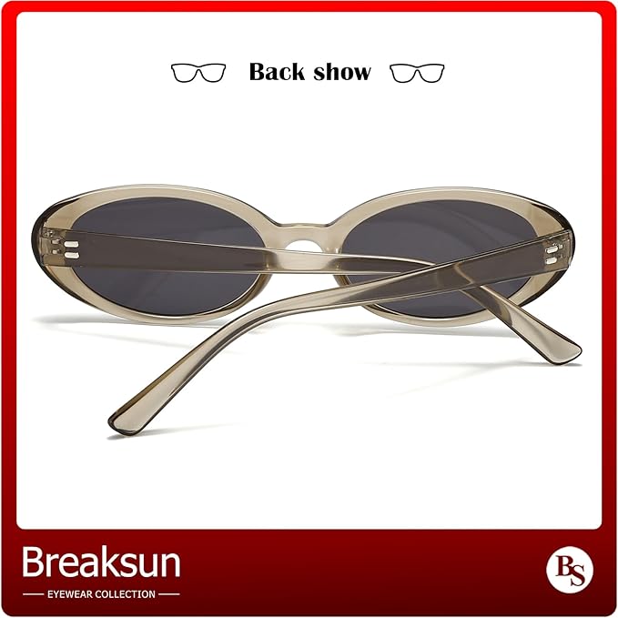 Breaksun Retro Oval Sunglasses for Women Men Fashion Small Oval Sunglasses 90s Vintage Shades