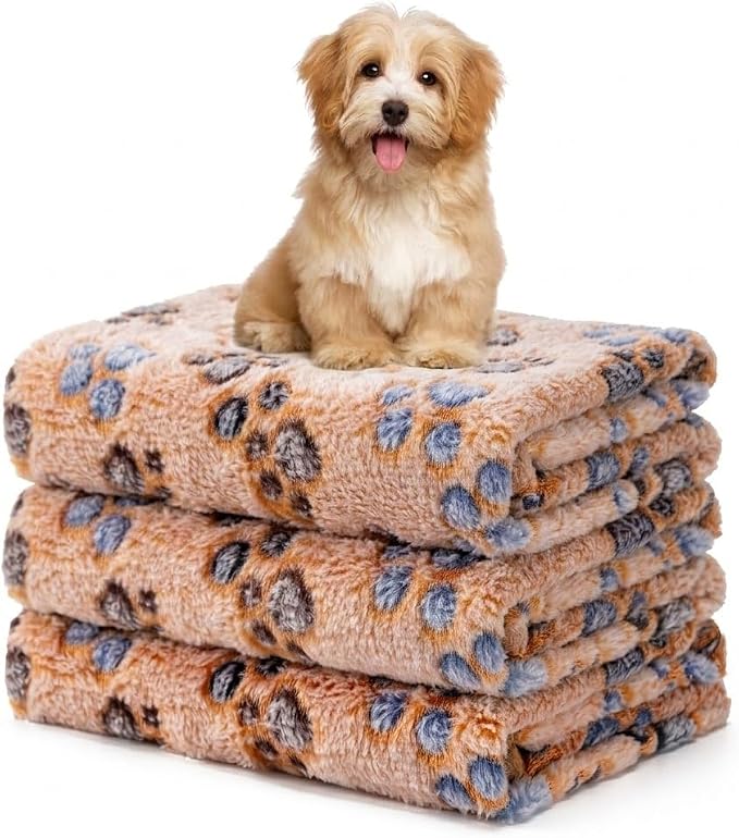 1 Pack 3 Blankets Fluffy Premium Fleece Soft Pet Blanket Flannel Throw for Cat Dog Puppy (Large 41x31'', Paw-Brown)