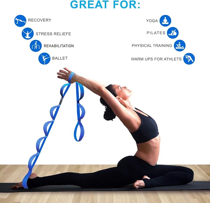 A AZURELIFE Premium Durable Stretch Straps with Loops, Stretching Strap for Physical Therapy, Multi-Loop Yoga Strap Fitness Exercise Strap for Yoga, Pilates, Dance, Flexibility&Exercise