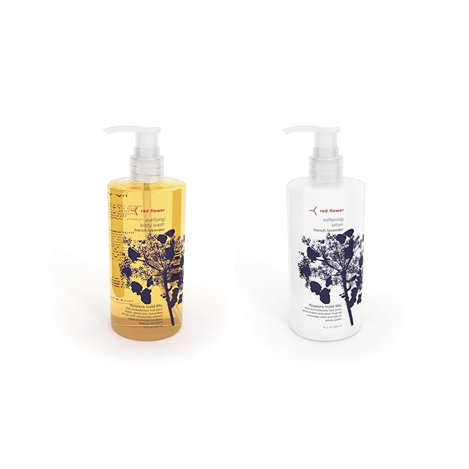 Red Flower French Lavender Body Care Duo: Purifying Body Wash & Softening Lotion for Hydrated, Smooth, and Nourished Skin