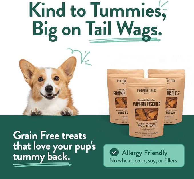 Portland Pet Food Pumpkin Dog Treats, Healthy, Grain-Free Biscuits 3 Pack | Human-Grade, Limited Ingredient, Natural Low Calorie Training Treats for Small & Large Dogs, Puppy to Senior, Made in USA