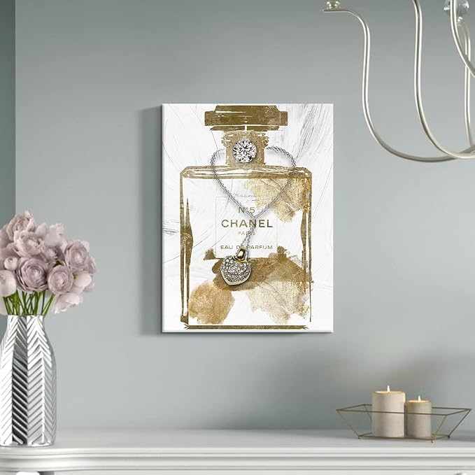 Vintage Perfume Bottle Canvas Wall Art Modern Luxury Posters Print Fashion Glam Poster Picture for Bedroom Make up Room Home Decor 24"x36"