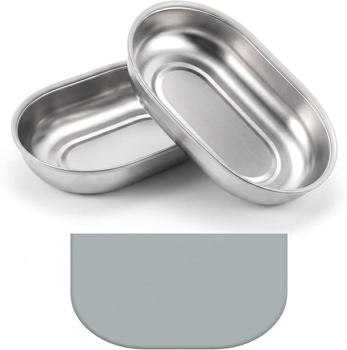 Stainless Steel Bowl and Mat Set for Automatic Microchip Cat Pet Feeder, Sealing Ring Design for Keeping Food Fresh and Reducing Odor, Easy to Clean, SUS 304, Includes 2 Bowls and 1 Mat
