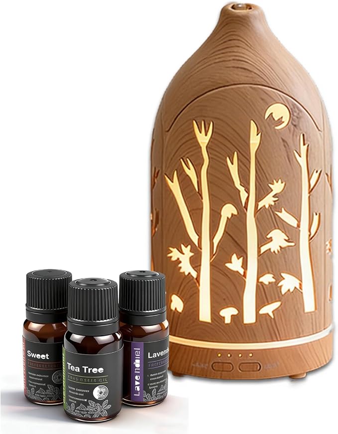 3 Essential Oil Diffuser Set,7.1''x3.5''Aromatherapy Office Diffuser | 200ml Desk Humidifiers for Small Space with 7 LED Colors Night Lights,Auto-off for Home Decor Gift (Tree)