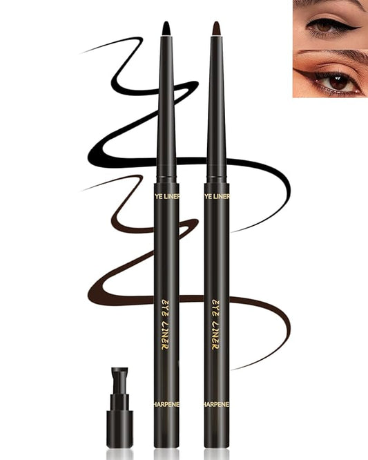 Gel Eyeliner Set for Mature Women Black Brown, Waterproof Smudge-proof Gel Eyeliner Pencil Long Lasting 24H Retractable Eye Makeup Liner Matte Cream Pen with Sharpener for Older Women Sensitive Eye