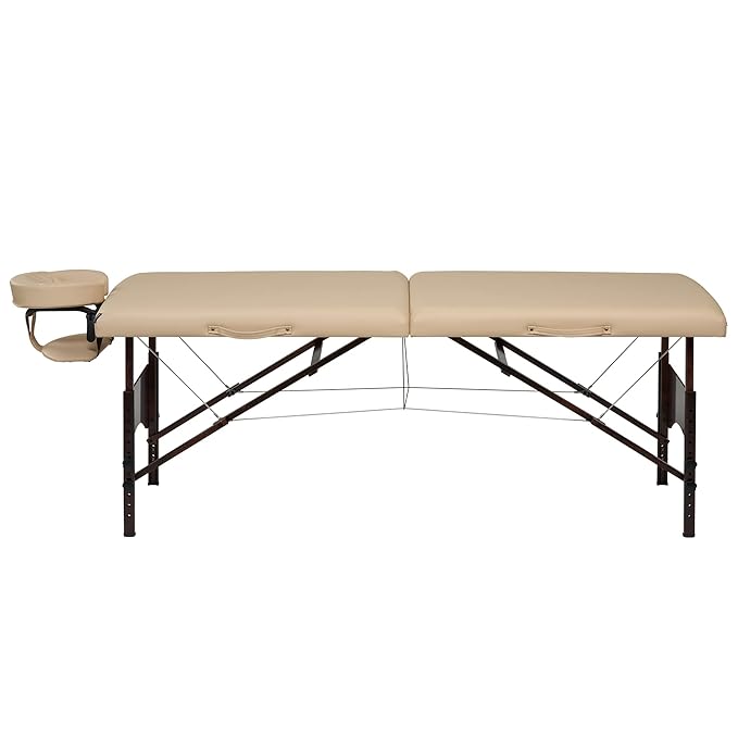 Master Massage Argo 28" Portable Massage Table with Walnut Legs – Spa Bed, Lash Table, Tattoo Bed, Beauty Bed – Cream