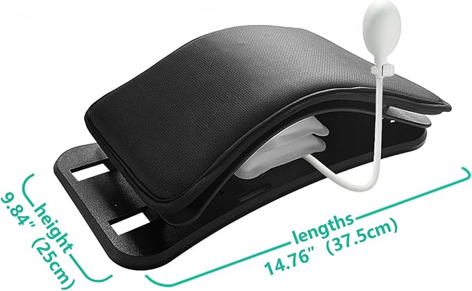 Back Stretcher, Inflatable Lumbar Support for Lower Back Muscle Relief, Stepless Adjustable Height Up to 3.9 Inch with 10mm Detachable Cushion, Acupressure for Yoga Pilates Home Office Muscle Relax