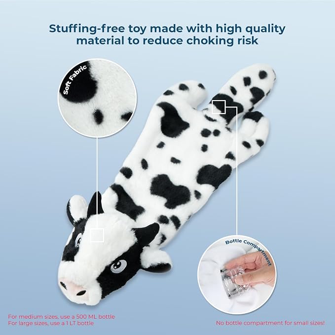 Best Pet Supplies 2-in-1 Stuffless Squeaky Dog Toy - Cow, Small | No-Stuffing, 2 Built-in Squeaker, No Mess, Soft, Interactive Indoor & Outdoor Play, Lightweight, Perfect for Moderate Chewer