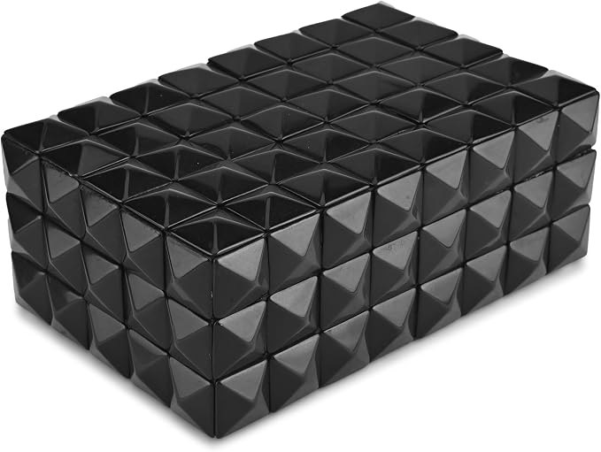 Perilla Home Large Decorative Storage Box – 8" x 5" x 3" – Black MDF with Madison Black Resin Finish – Wooden Keepsake Chest for Blankets, Crafts & Home Organization