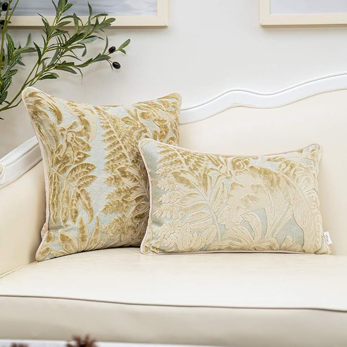 Alerfa 12 x 20 Inch Beige Rectangle Maple Leaf Pillow Embroidery Cut Velvet Cushion Case Luxury Modern Lumbar Throw Pillow Cover Decorative Pillow for Couch Sofa Living Room Bedroom Car