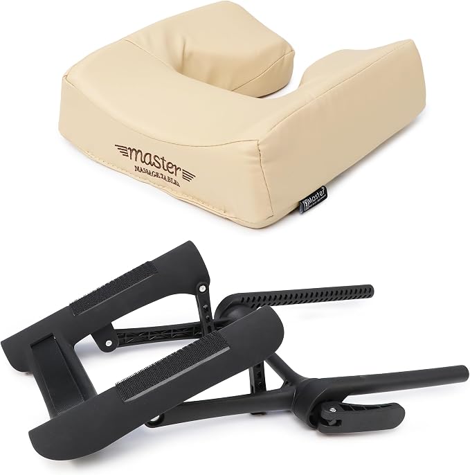 Master Massage Deluxe Adjustable Ergonomic Dream Face Cradle and Ergonomic Dream Face Cushion Pillow with Memory Foam -Face Pillow Set - Massage Table-Massage Chair Headrest Platform Set- (Cream)