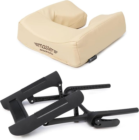 Master Massage Deluxe Adjustable Ergonomic Dream Face Cradle and Ergonomic Dream Face Cushion Pillow with Memory Foam -Face Pillow Set - Massage Table-Massage Chair Headrest Platform Set- (Cream)