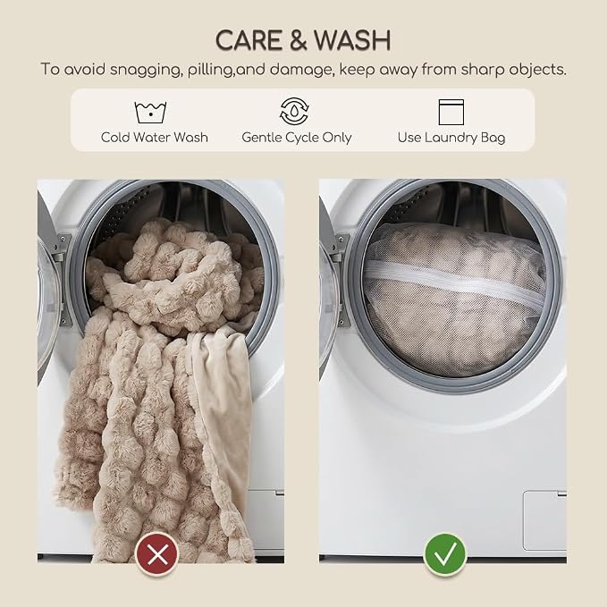WDCOZY Luxury Bubble Throw Blanket, Faux Fur Mink Plush Throw for Couch, Sofa and Bed, Soft Fluffy Fuzzy Furry Cozy Blanket, Thick and Warm, 50x60 inches, Beige Tan Taupe Camel, 950 GSM