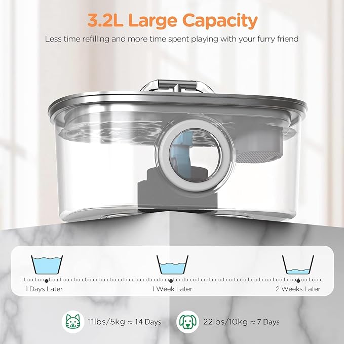 Cat Water Fountain Stainless Steel: 108oz/3.2L Cat Fountain with 4 Filters | Pet Drinking Fountains for Cats Inside - Automatic Cat Feeding & Watering Supplies - Water Level Window