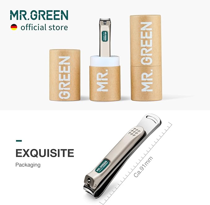MR.GREEN Nail Clippers Curved Blades Fingernail Cutter Nippers Manicure Scissors Stainless Steel Pedicure Tools with Nail Flies (Medium-Blue+Glass File)