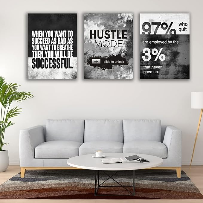 Motivational Painting Wall Art 3 Pieces Canvas Print Success Wall Art for Home Office Living Room Leader Canvas Quotes Inspirational Positive Poster Framed Motivation Artwork [36''Wx 16''H]