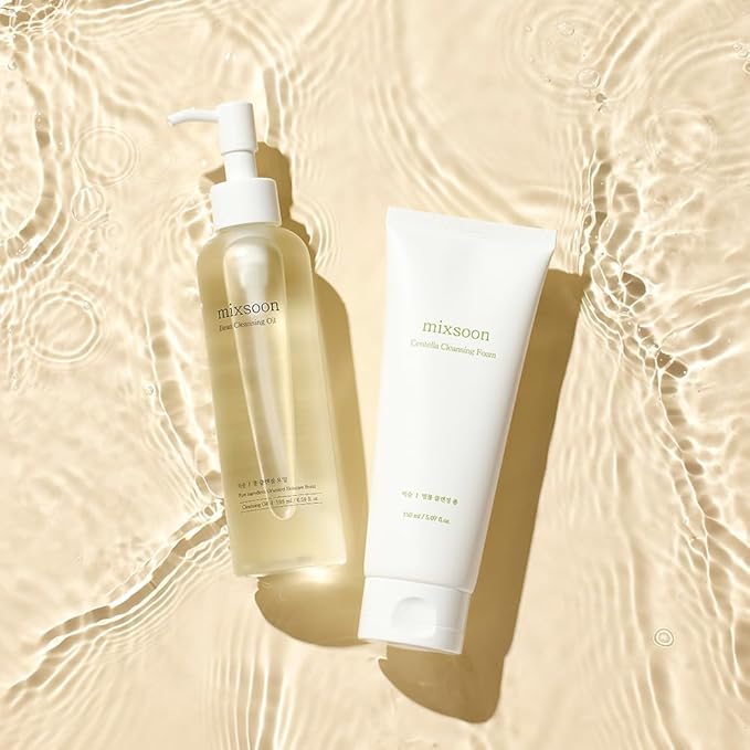 mixsoon Double Cleansing Set 2-Step Routine, Cica Foam & Bean Cleansing Oil Face Wash Set Gentle Deep Clean and Hydrating Care 150ml / 5.07 fl.oz., 195ml / 6.59 fl.oz. Korean Glass Skin Care