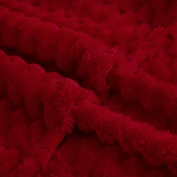 Puncuntex Red Throw Blanket 90"×90" inches Fuzzy 3D Jacquard Decorative | Flannel Fleece Super Soft Plush Cozy Blanket for Couch Sofa Chair Lightweight