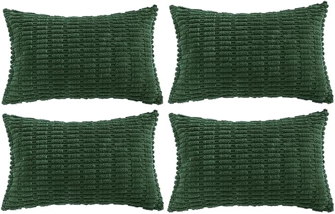 Fancy Homi 4 Packs Decorative Throw Pillow Covers for Living Room Couch Bed, Modern Farmhouse Boho Home Décor Accent Cushion Case, 20" x 12", Dark Green