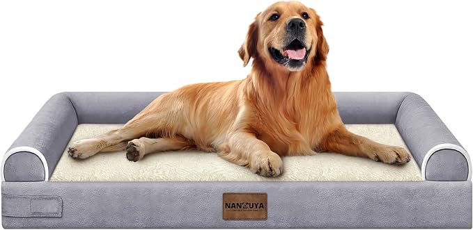 Orthopedic Dog Bed for X-Large Dogs, 40 x 32 Inch, Purple | Egg crate foam for joint support, 3-sided bolster pet sofa, waterproof lining, washable cover, and non-skid base