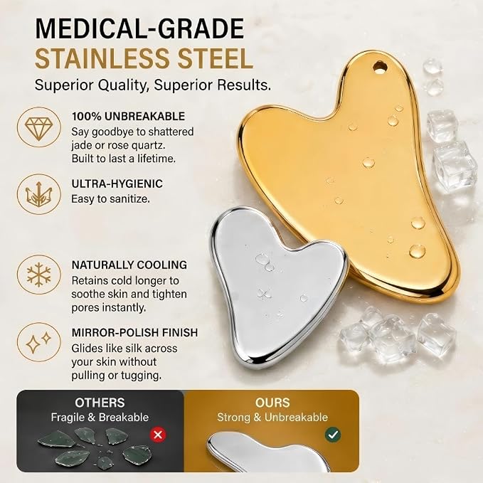 Partition Nursing Scraping Tool Set - Silver Facial Scraping Board and Gold Body Shaping Tool, Lymphatic Massage Tools for Facial Contouring, Jawline Shaping, Neck and Shoulder Relaxation