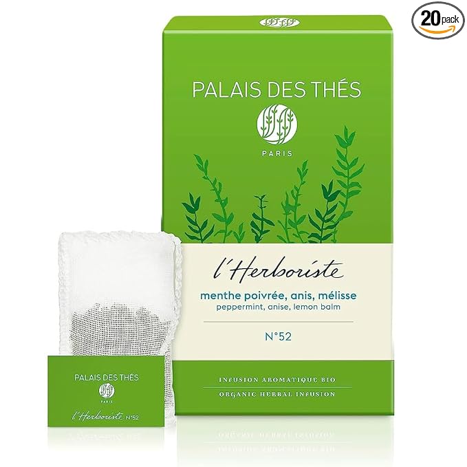 Palais des Thés Caffeine-Free Tea - L'Herboriste N∞52 Organic Digestion Herbal Blend with Anise, Peppermint & Lemon Balm - Premium Tea Bags, Serves 20 Cups