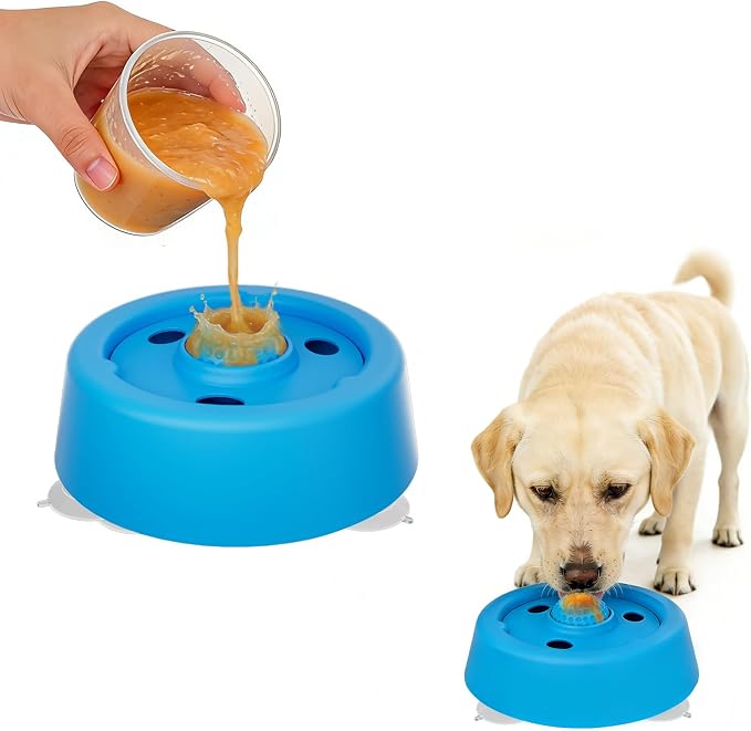 Slow Feeder Dog Bowls for Liquid Treat, 【Enrichment Ball-Roll】 Bone Broth Dog Lick Bowl, 250ML Yogurt Pup Lick Toy for Large Medium Small Breeds Dietary Supplement/Post-op Nutrition
